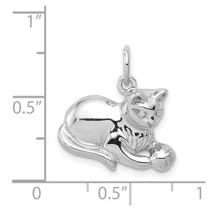 14k White Gold Polished Open-Backed Cat Charm