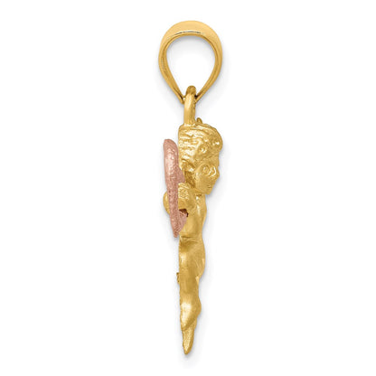 14k Two-tone Gold Satin Angel Charm