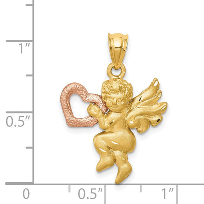 14k Two-tone Gold Satin Angel Charm