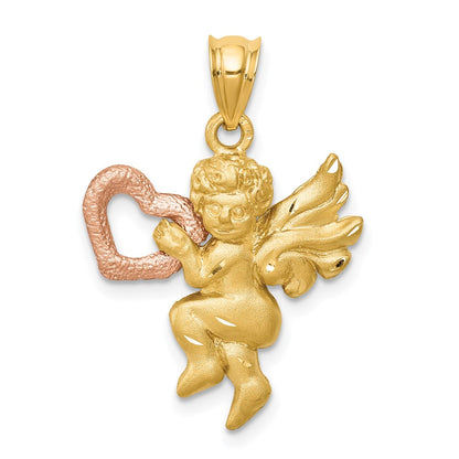 14k Two-tone Gold Satin Angel Charm