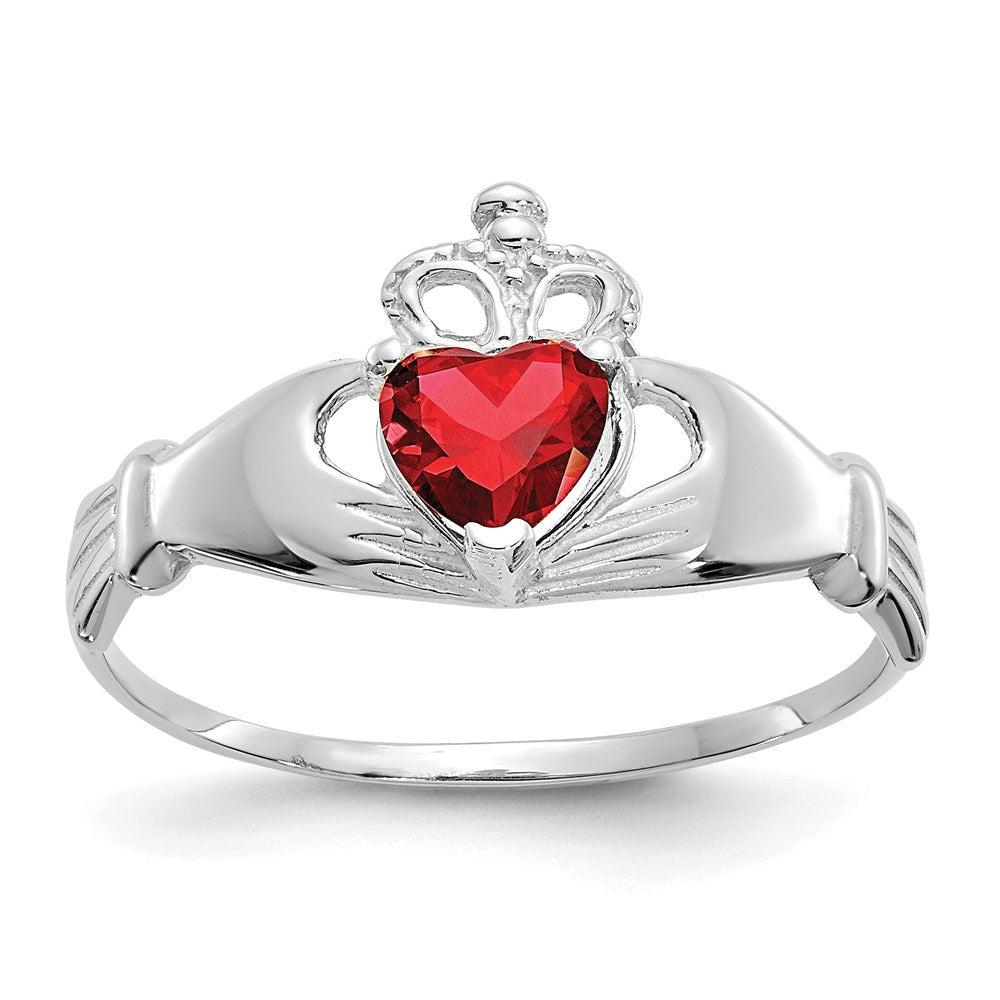 14K White Gold CZ January Birthstone Claddagh Heart Ring