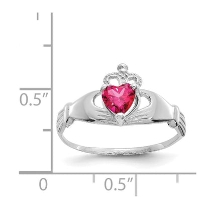14K White Gold CZ July Birthstone Claddagh Heart Ring