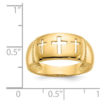 14K Yellow Gold Polished u0026 Rhodium Cut-out 3 Cross Ring