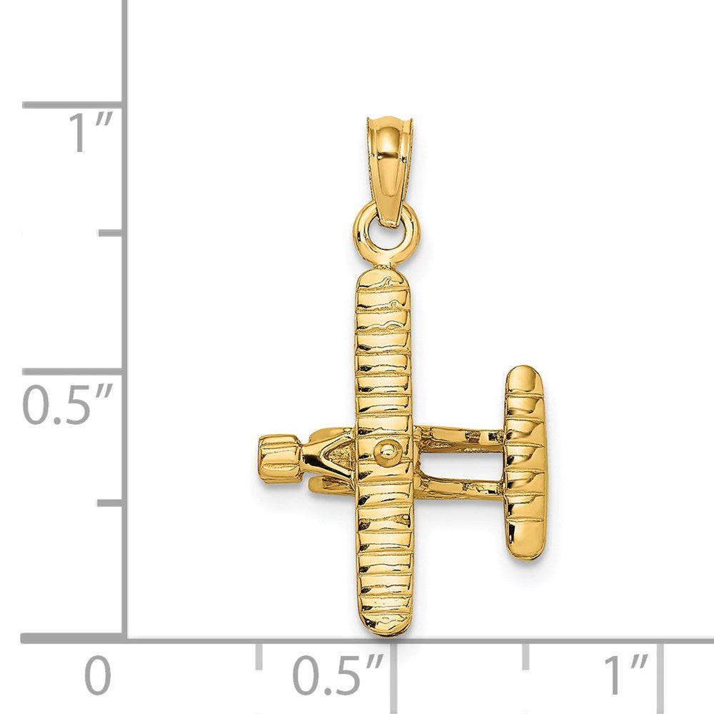 14k Yellow Gold 3-D Bi-Plane with Ribbed Wings Charm