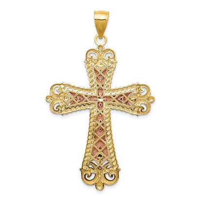 14k Tri-Color Gold W/ White Rhodium Crucifix Cross Pendant