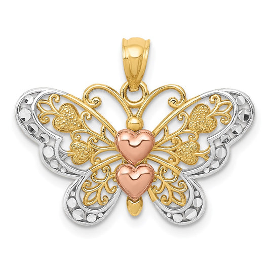 14k Two-tone Gold w/White Rhodium Butterfly Pendant