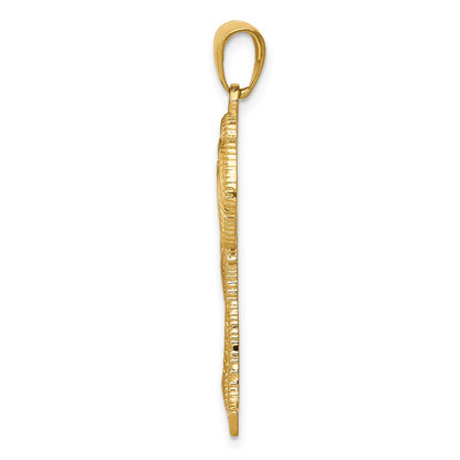 14k Yellow Gold Polished / Textured Palm Trees Pendant