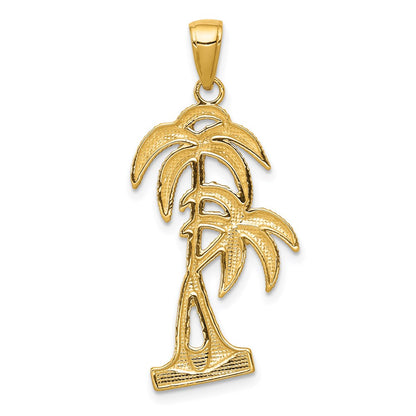 14k Yellow Gold Polished / Textured Palm Trees Pendant