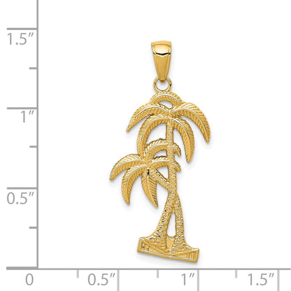 14k Yellow Gold Polished / Textured Palm Trees Pendant