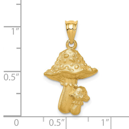 14k Yellow Gold Brushed Mushrooms Pendant