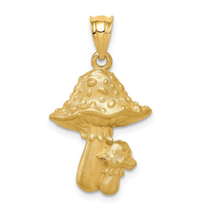 14k Yellow Gold Brushed Mushrooms Pendant