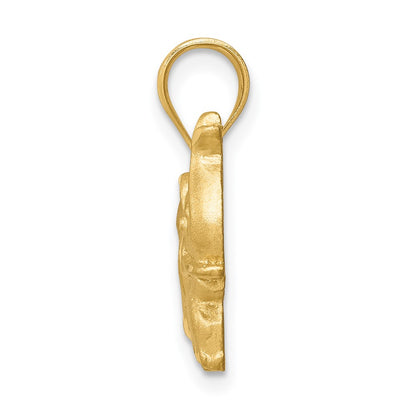 14k Yellow Gold Brushed & Diamond-cut Elephant Pendant