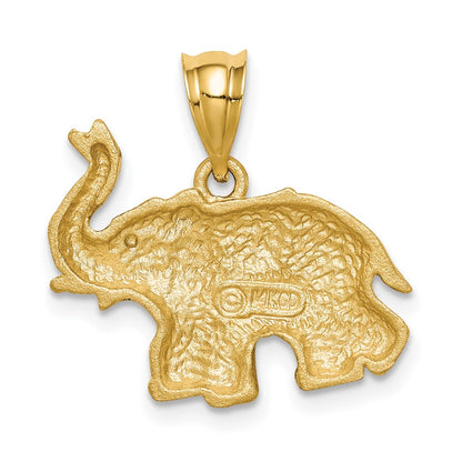 14k Yellow Gold Brushed & Diamond-cut Elephant Pendant