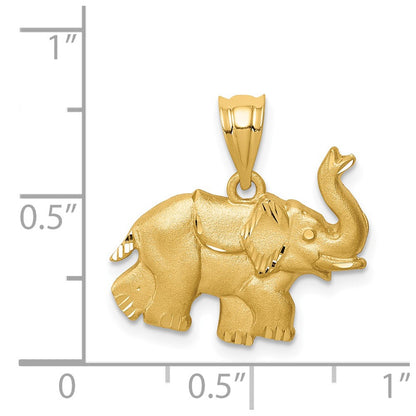 14k Yellow Gold Brushed & Diamond-cut Elephant Pendant