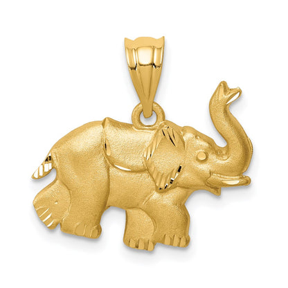 14k Yellow Gold Brushed & Diamond-cut Elephant Pendant