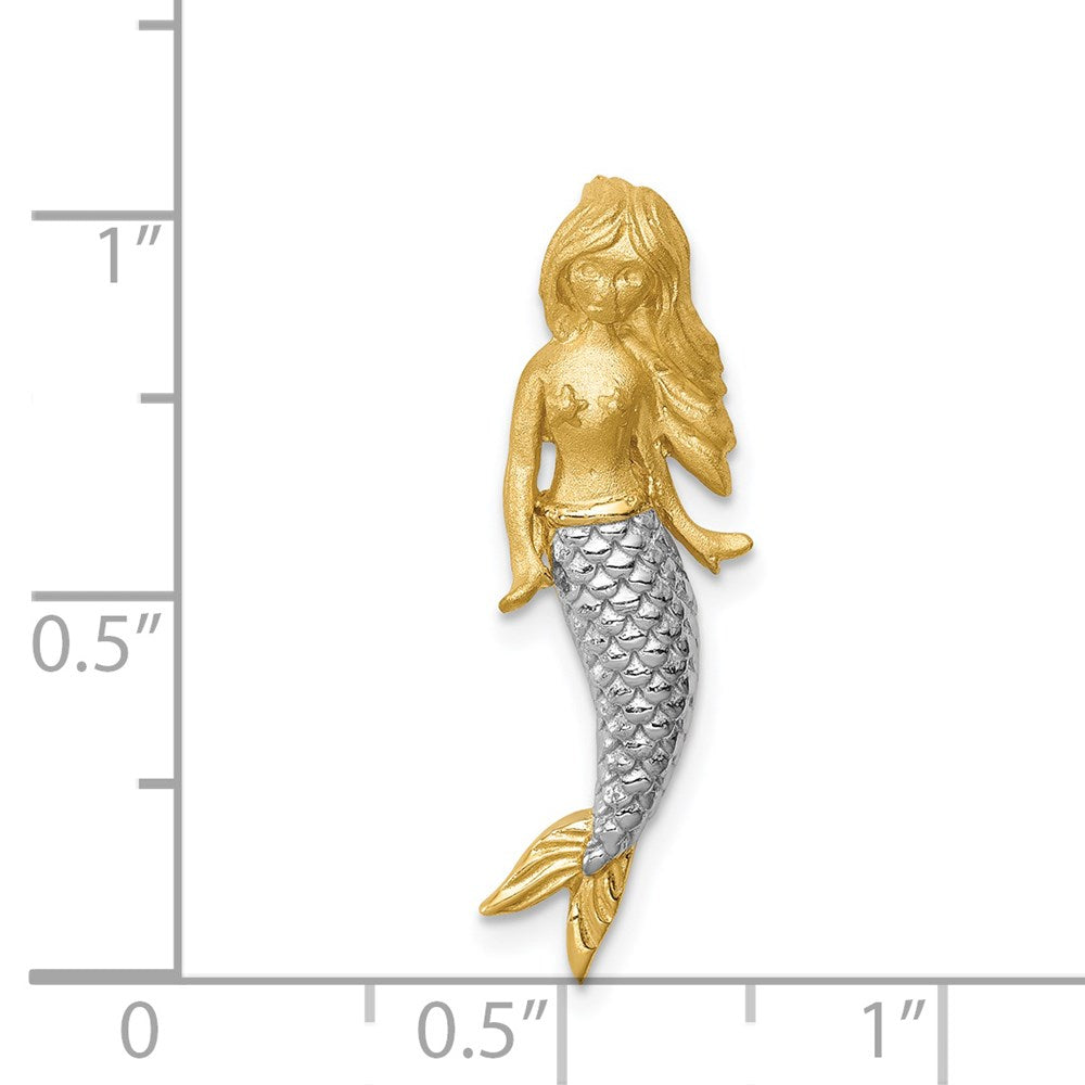 14k Yellow & Rhodium Gold & White Rhodium Brushed Mermaid Slide