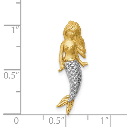 14k Yellow & Rhodium Gold & White Rhodium Brushed Mermaid Slide
