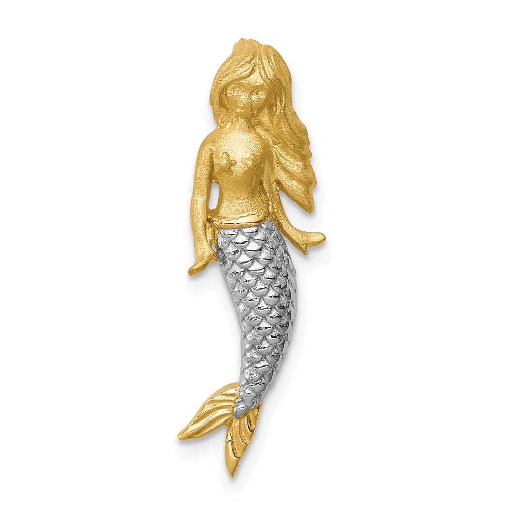 14k Yellow & Rhodium Gold & White Rhodium Brushed Mermaid Slide