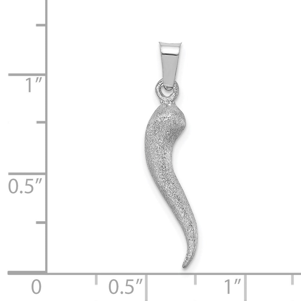 14k White Gold White Brushed 3D Italian Horn Pendant