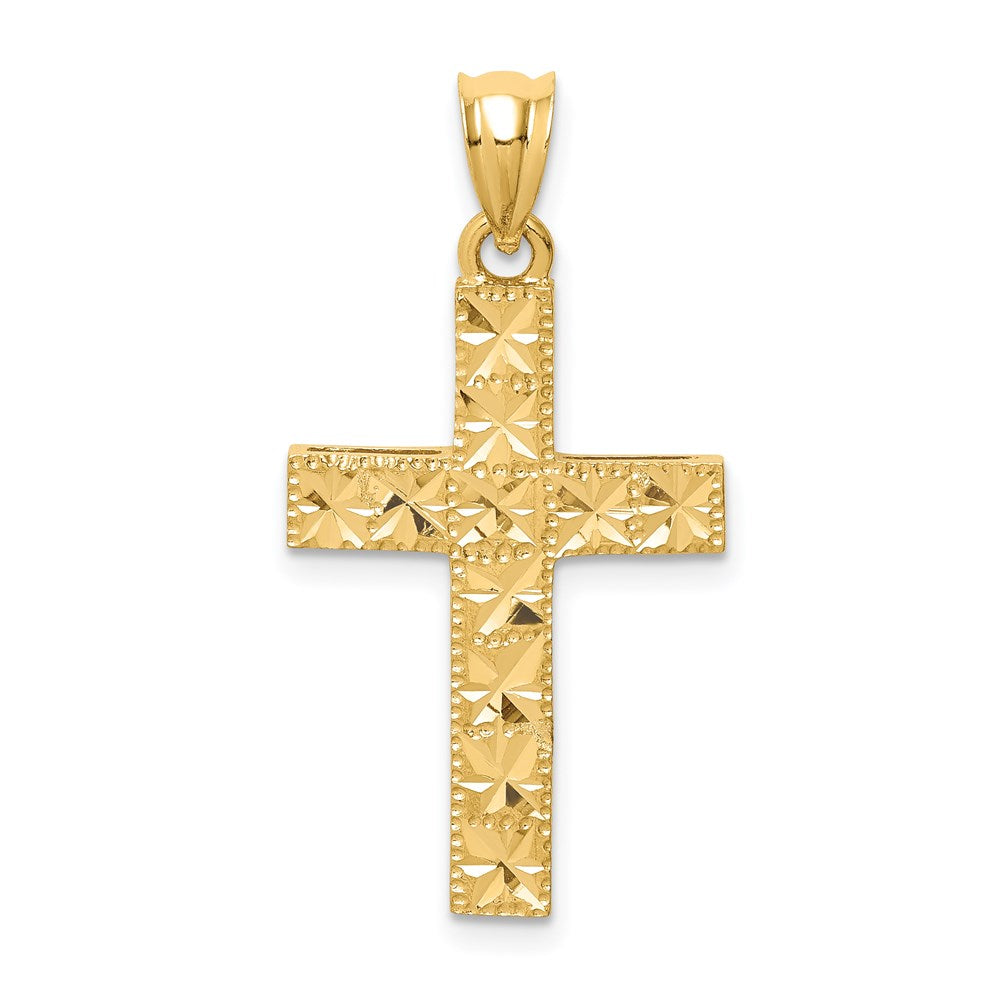14k Yellow Gold Polished & Diamond-cut Cross Pendant