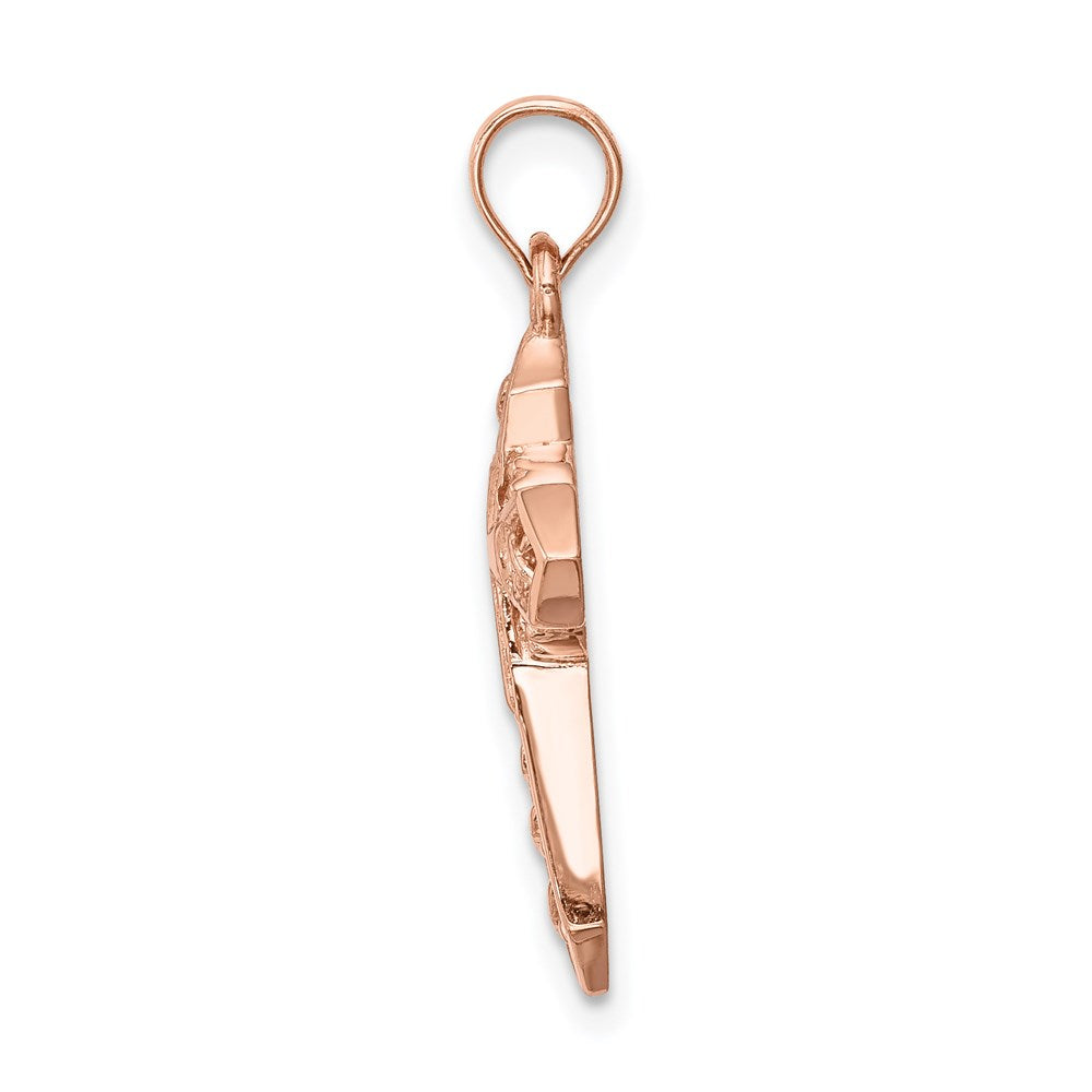 14k Rose Gold Rose Polished Cross Pendant