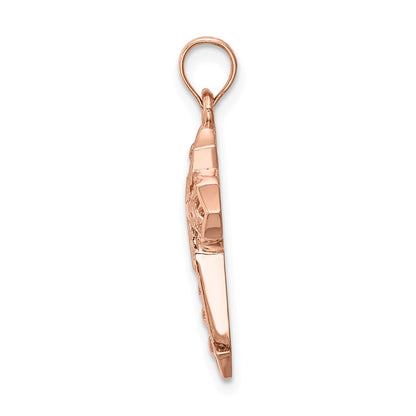 14k Rose Gold Rose Polished Cross Pendant