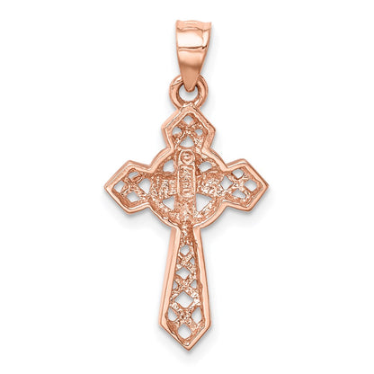 14k Rose Gold Rose Polished Cross Pendant