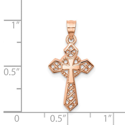 14k Rose Gold Rose Polished Cross Pendant