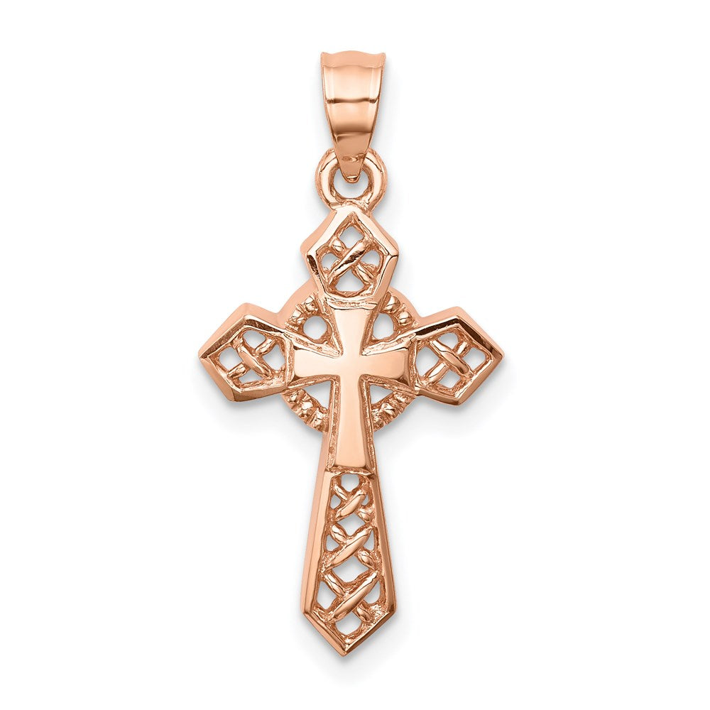 14k Rose Gold Rose Polished Cross Pendant