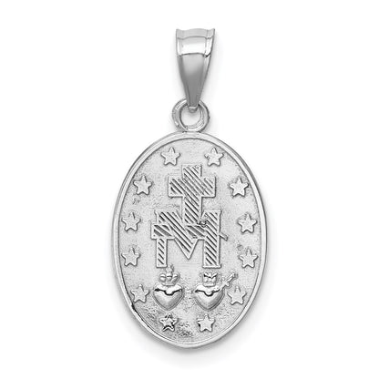 14k White Gold White Polished Miraculous Medal Pendant
