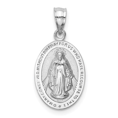 14k White Gold White Polished Miraculous Medal Pendant