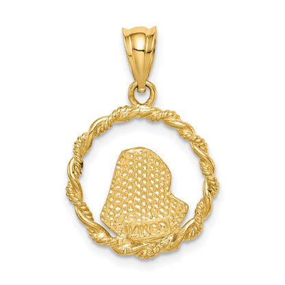 14k Yellow Gold Brushed & Polished Diamond-cut Virgin Mary Pendant