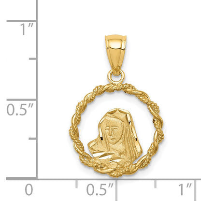 14k Yellow Gold Brushed & Polished Diamond-cut Virgin Mary Pendant