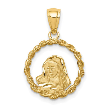 14k Yellow Gold Brushed & Polished Diamond-cut Virgin Mary Pendant