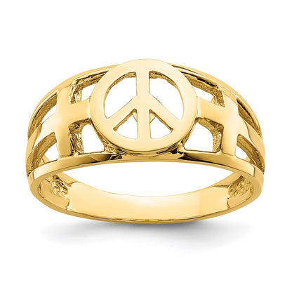 14K Yellow Gold Polished Peace and Cross Ring