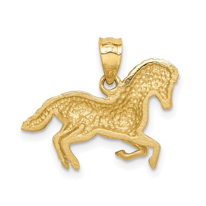 14k Yellow Gold Brushed and Diamond-cut Horse Pendant