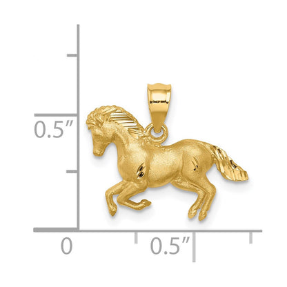 14k Yellow Gold Brushed and Diamond-cut Horse Pendant