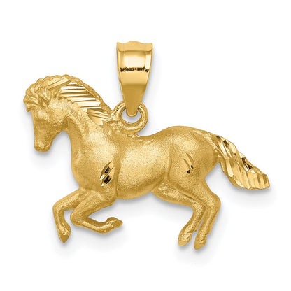 14k Yellow Gold Brushed and Diamond-cut Horse Pendant