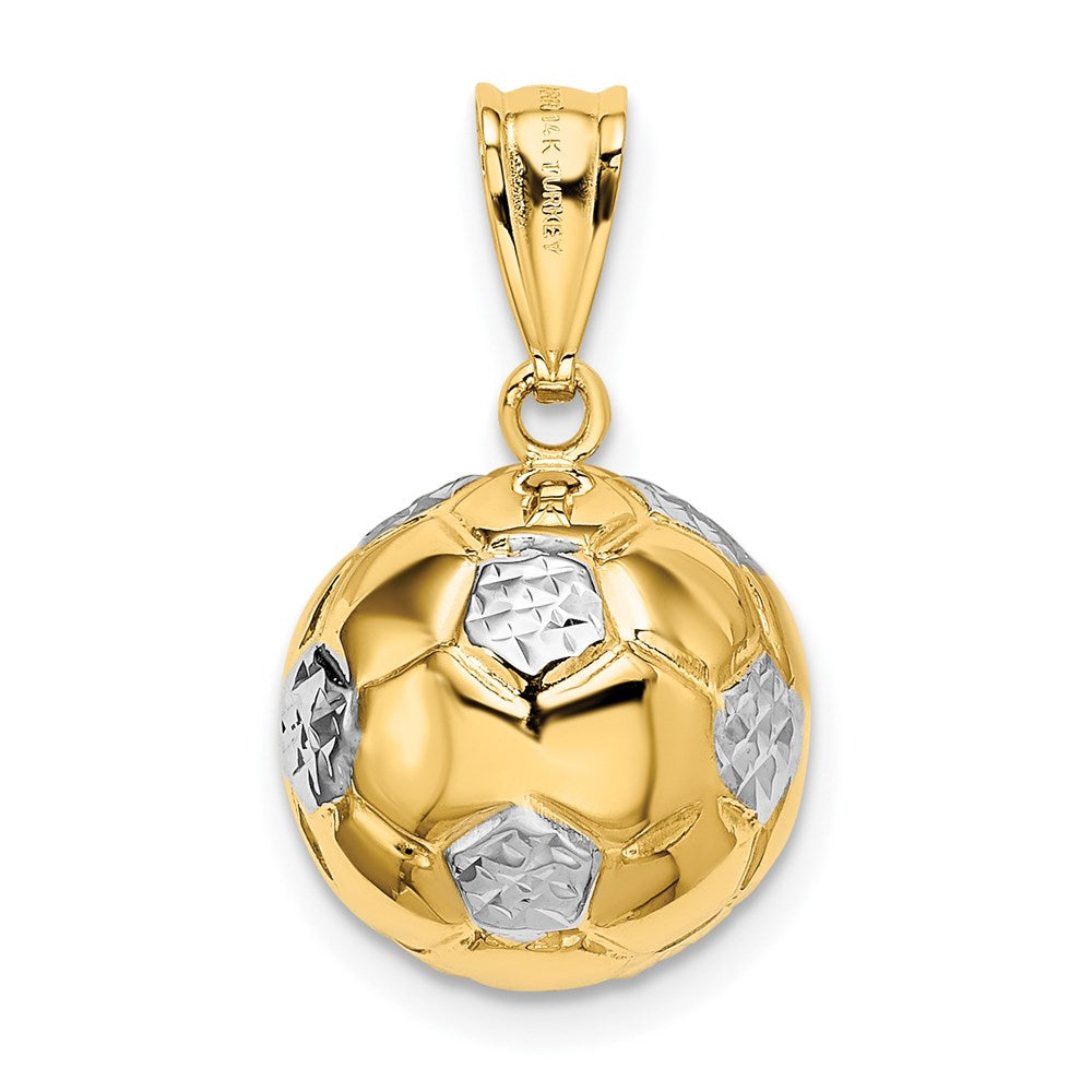 14k Yellow & Rhodium Gold w/Rhodium Soccer Ball Pendant