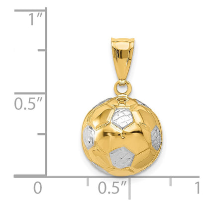14k Yellow & Rhodium Gold w/Rhodium Soccer Ball Pendant
