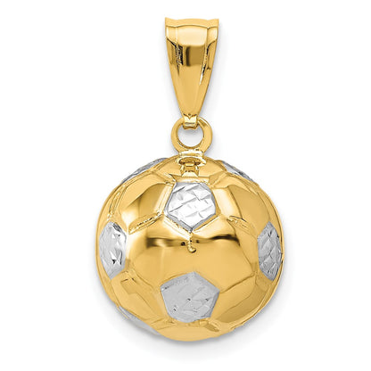 14k Yellow & Rhodium Gold w/Rhodium Soccer Ball Pendant