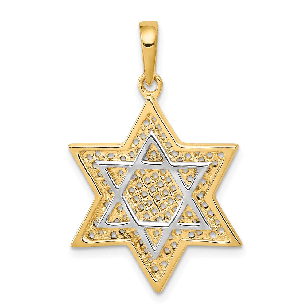 14k Yellow & Rhodium Gold w/Rhodium Solid Mesh Star Of David Charm ...