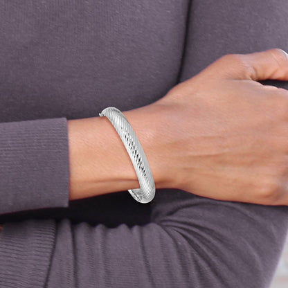 14k White Gold 7/16 Textured Hinged Bangle