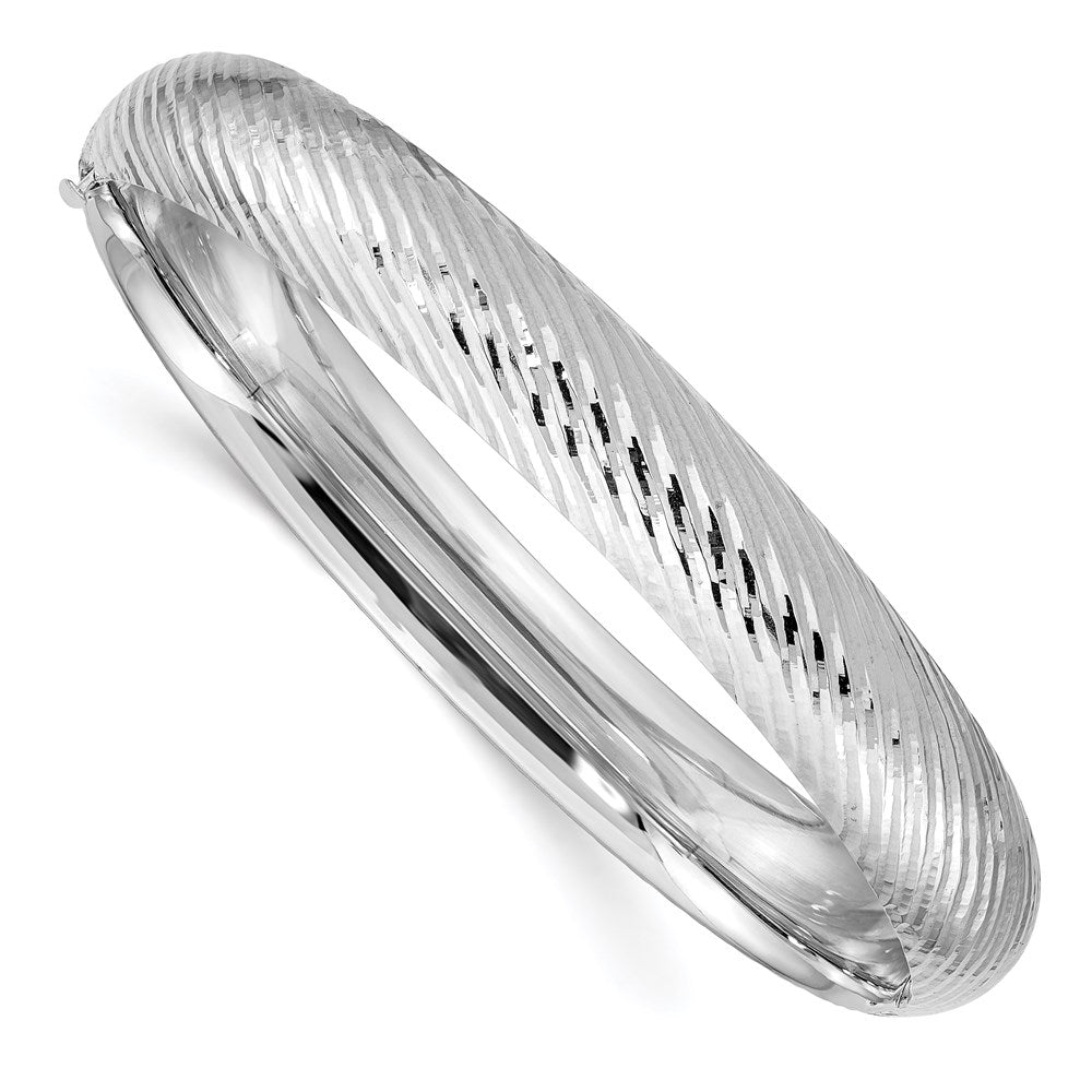 14k White Gold 7/16 Textured Hinged Bangle