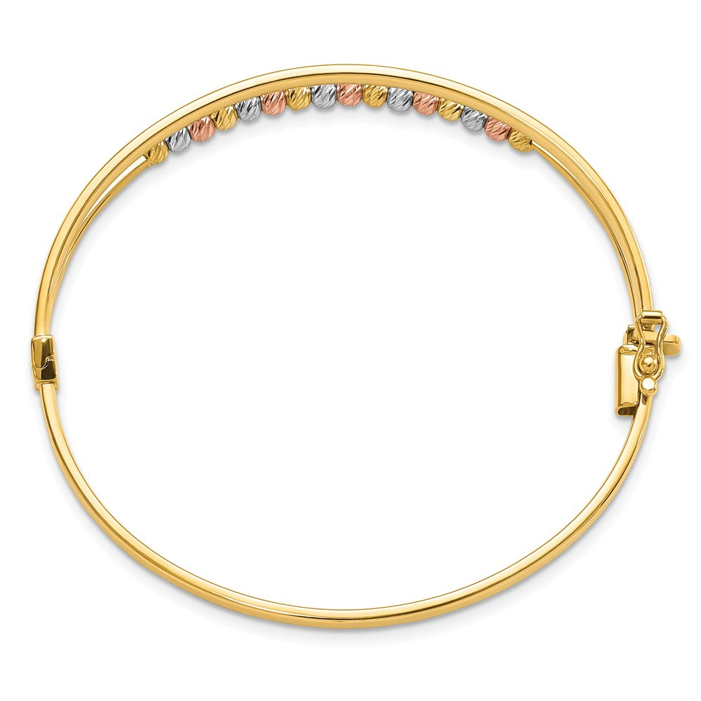 14k Tri-Color Gold Polished D/C Fancy Hinged Bangle