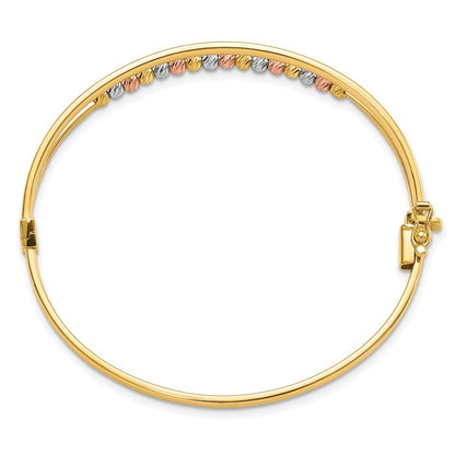 14k Tri-Color Gold Polished D/C Fancy Hinged Bangle
