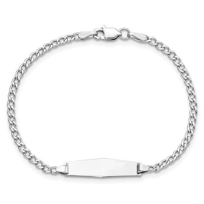 Solid 14K White Gold Semi-solid Soft Diamond Shape Cuban ID Bracelet