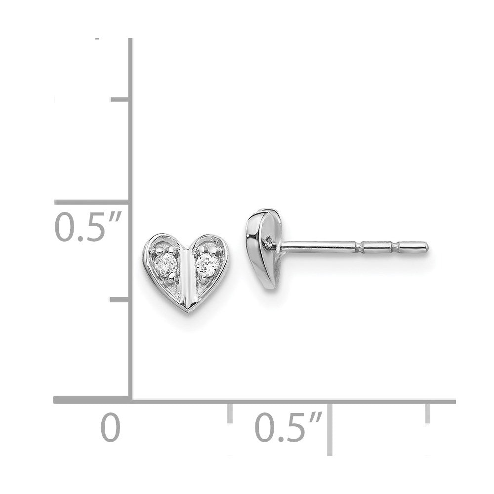 14k White Gold Real Diamond Heart Earrings