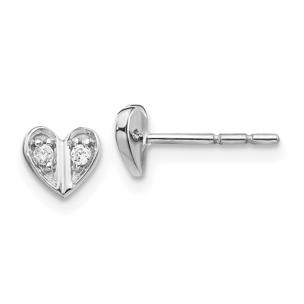 14k White Gold Real Diamond Heart Earrings