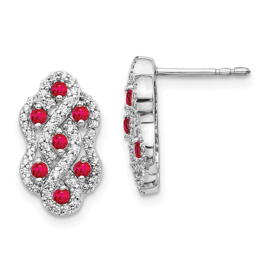 14k White Gold Real Diamond and Ruby Fancy Earrings
